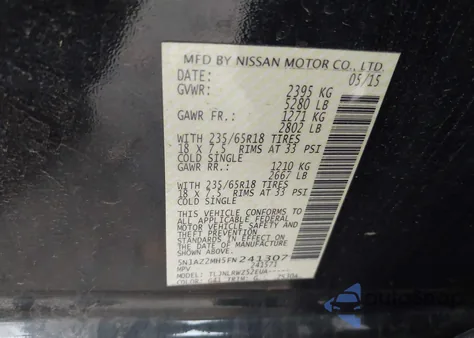 2015 Nissan Murano Sl from USA, damaged, VIN 5N1AZ2MH5FN241307